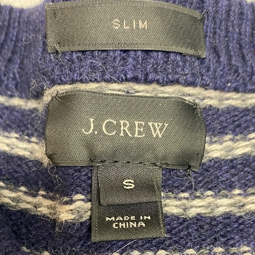 J. Crew Crewneck Sweater Merino Wool Navy and White Stripe Size Medium Small
